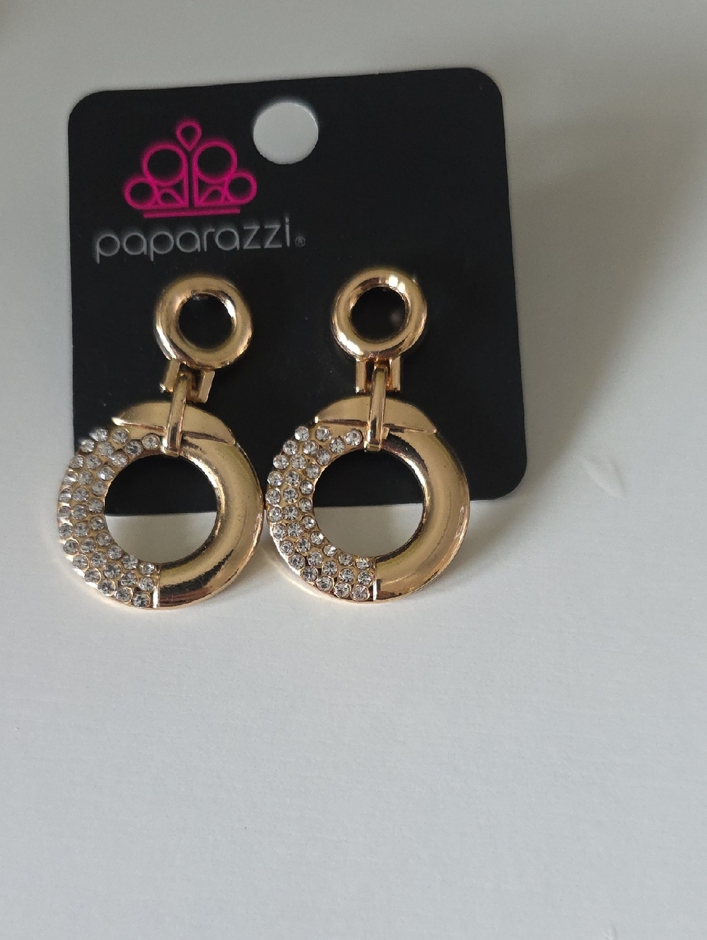 Paparazzi Gold Rhinestone Open Circle Drop Earrings